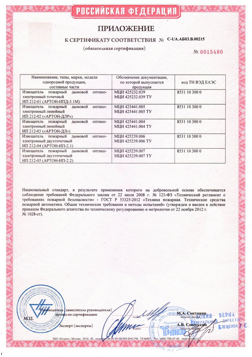 Приложение к сертификату